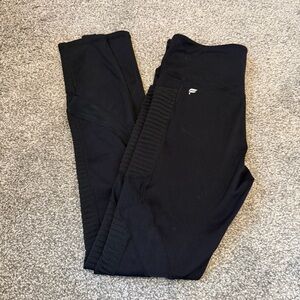 Fabletics Black Ribbed Panel Active Leggings with Mesh Cutouts Size S